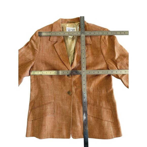 Vintage 80s Escada Peach Tan Plaid Linen Double Breasted Blazer sz 44 Us 14 - Picture 6 of 7
